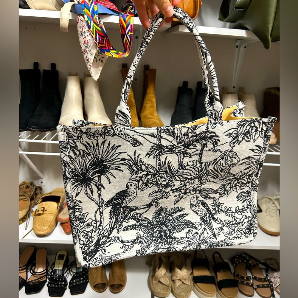 Jacquard Tropical Black and Grey Tote Bag
